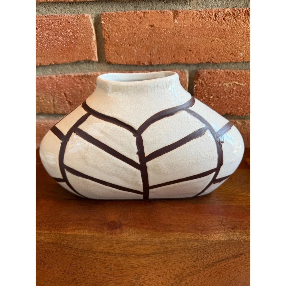 Mid Century Modern Style, Baum Brothers Formalities Geometric Crackle Glaze Vase